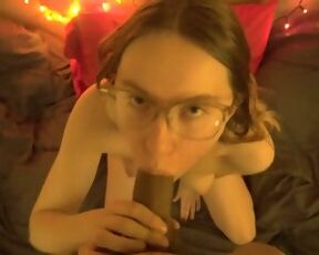 Nerdy Sleepy Girl With Glasses Wakes Up To Blowjob!