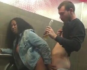 Black girl fucks white cock in club restroom