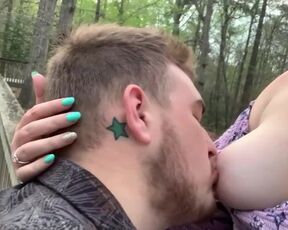 Sucking my fiancés nipple at the park