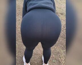 Hiking in see through leggings visible thong public twerk latina