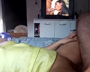 dick in pussy watching the black woman in porn, I ejaculate and he can't take it and ejaculates too