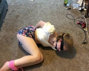 Horny slut tied up gagged and blindfolded made to struggle