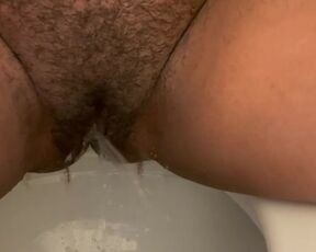 Hairy pussy peeing finally after holding it for hours