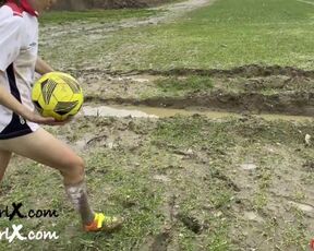 Muddy Football (soccer) Practise with ONLY a T-shirt