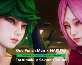 One Punch Man × NARUTO - Tatsumaki × Sakura Haruno × Footjob - Lite Version