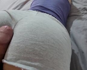 Massaging and Rubbing My Cock against Stepsister's Short Shorts